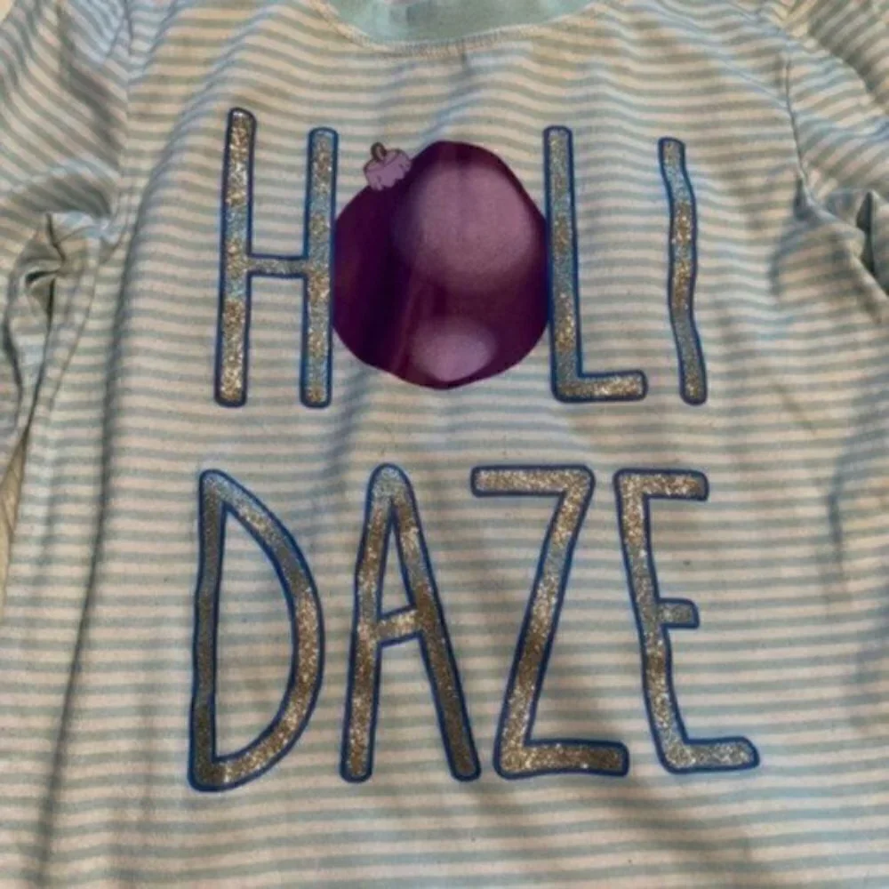 So Girls Size 7/8 Long Sleeve Pajama Shirt Blue White Stripes Holidaze Silver